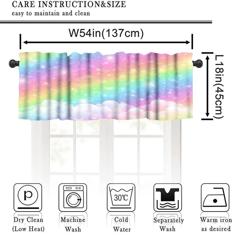 AAVEUP Rainbow Clouds Valance Curtain Fantasy Pink Starry Night Clouds Colourful Art Window Treatment Valances Curtains for Kids Room Bedroom Living Room 54x18In - Image 3